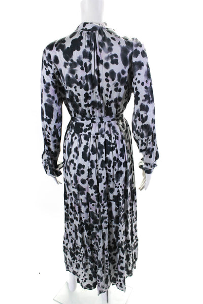 Cloth & Stone Womens Long Sleeve Crew Neck Leopard Midi Dress Gray Size Small