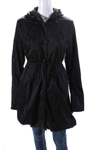 1 Madison Womens Button Front Long Sleeve Hooded Jacket Black Size Small