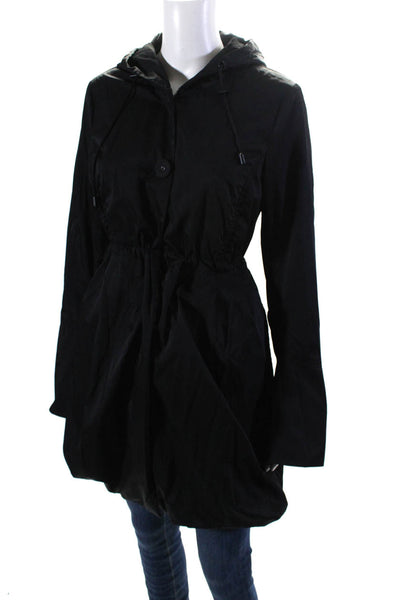 1 Madison Womens Button Front Long Sleeve Hooded Jacket Black Size Small