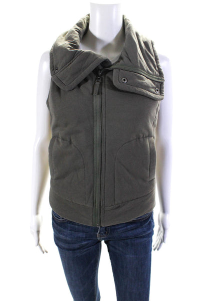 Splendid Womens Knit Collared Full Zip Puffer Vest Olive Green Size Extra Small