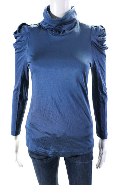 3.1 Phillip Lim Womens Long Sleeve Knit Satin Turtleneck Top Blouse Blue Small