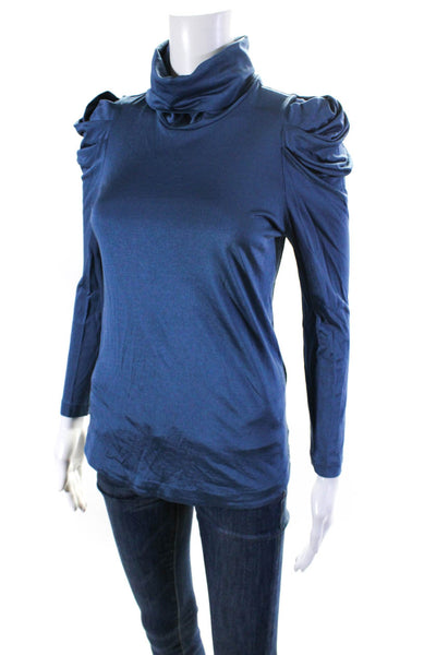 3.1 Phillip Lim Womens Long Sleeve Knit Satin Turtleneck Top Blouse Blue Small