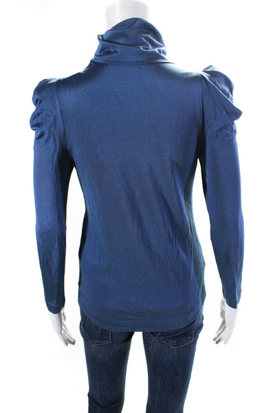 3.1 Phillip Lim Womens Long Sleeve Knit Satin Turtleneck Top Blouse Blue Small