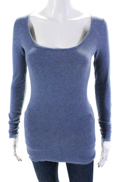 Minnie Rose Womens Thin Knit Scoop Neck Sweater Light Blue Size Extra Small