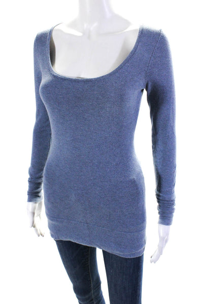 Minnie Rose Womens Thin Knit Scoop Neck Sweater Light Blue Size Extra Small