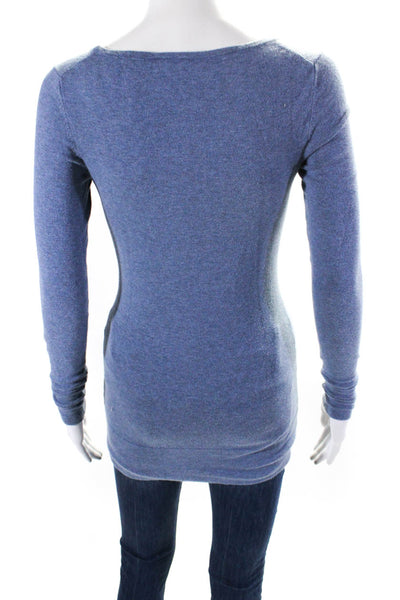 Minnie Rose Womens Thin Knit Scoop Neck Sweater Light Blue Size Extra Small