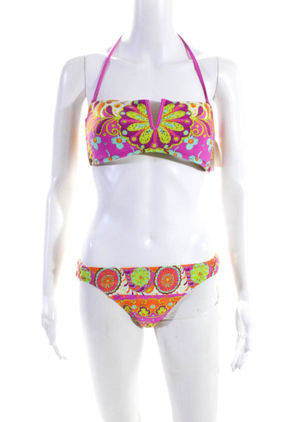 Trina Turk Womens Abstract Print 2 Piece Padded Halter Swimsuit Pink Size 10