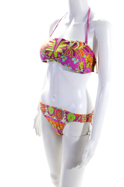 Trina Turk Womens Abstract Print 2 Piece Padded Halter Swimsuit Pink Size 10