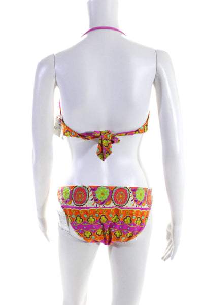 Trina Turk Womens Abstract Print 2 Piece Padded Halter Swimsuit Pink Size 10