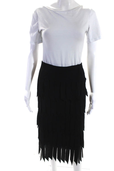 Lillie Rubin Womens Jersey Knit Tiered Fringe Midi Pencil Skirt Black Size S