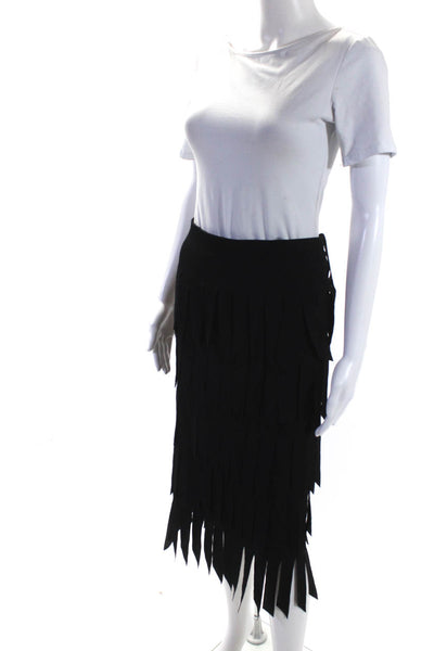 Lillie Rubin Womens Jersey Knit Tiered Fringe Midi Pencil Skirt Black Size S