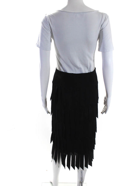 Lillie Rubin Womens Jersey Knit Tiered Fringe Midi Pencil Skirt Black Size S