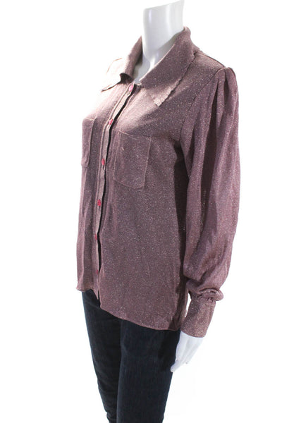 STMA Stefania Marra Womens Metallic Collared Button Up Blouse Top Pink Size 44