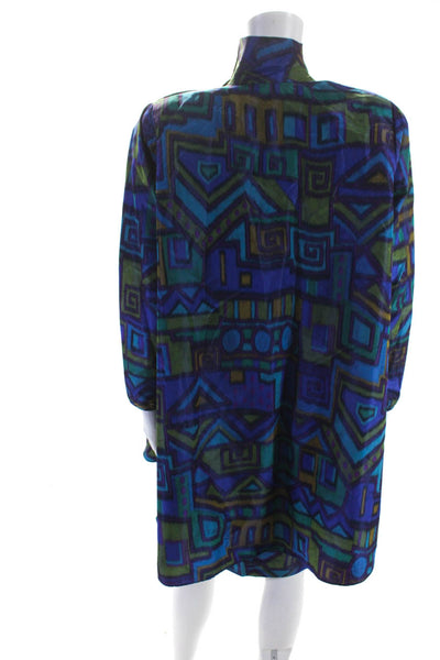 Peggy Jennings Womens Geometric Printed Blouse Top Pencil Skirt Set Blue Size S