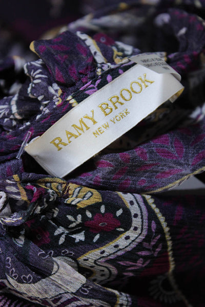 Ramy Brook Womens Silk Paisley Print V Neck Long Sleeve Blouse Purple Size M