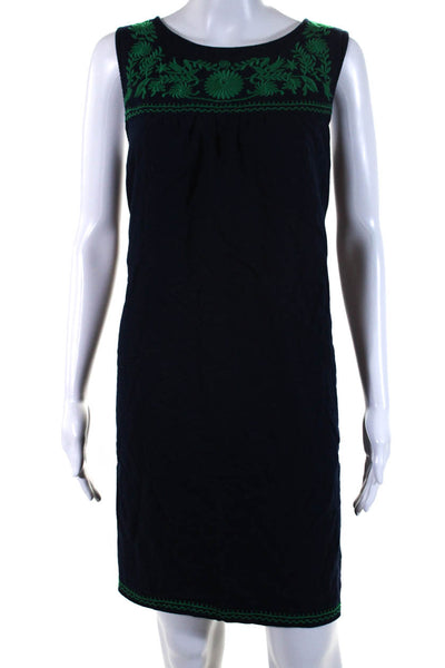 J Crew Womens Cotton Embroidered Sleeveless Button Up Shift Dress Navy Size XXL