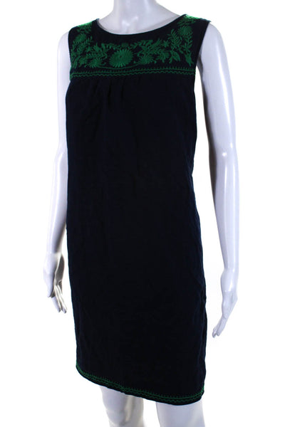 J Crew Womens Cotton Embroidered Sleeveless Button Up Shift Dress Navy Size XXL