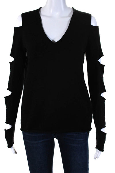 Skull Cashmere Womens Long Sleeves V Neck Sweater Black Size Extra Small