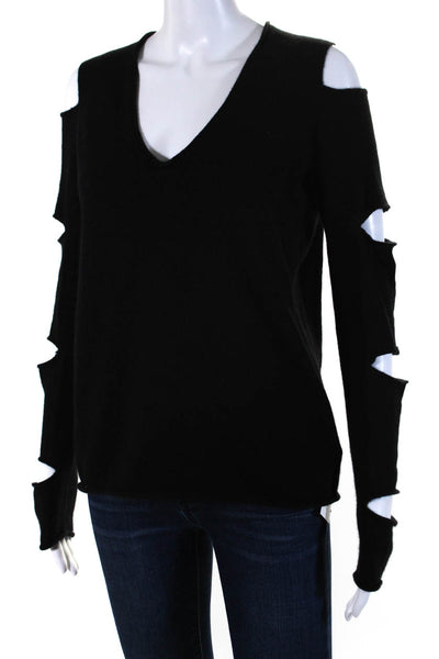 Skull Cashmere Womens Long Sleeves V Neck Sweater Black Size Extra Small