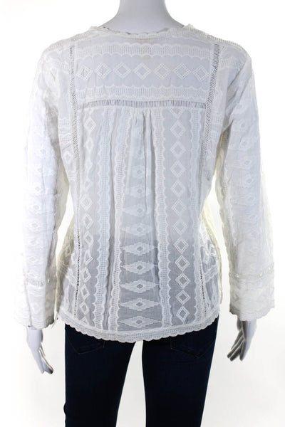 Rebecca Taylor Womens Embroidered Half Button Down Blouse White Size 4