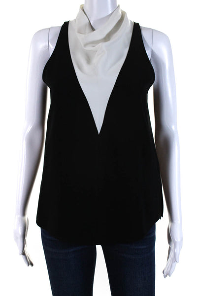 A.L.C. Womens Cowl Neck Sleeveless Tank Top Blouse Black White Size 2