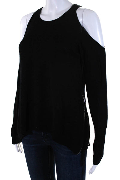 Ramy Brook Womens Cold Shoulder Crew Neck Sweater Black Wool Size Extra Small