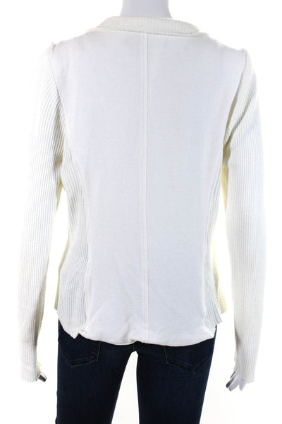 Lola & Sophie Womens Ribbed Zipper Closure Light Jacket White Size Medium