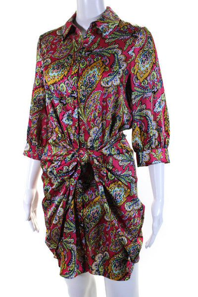 Cinq A Sept Womens Paisley Print Button Down A Line Dress Pink Size 0