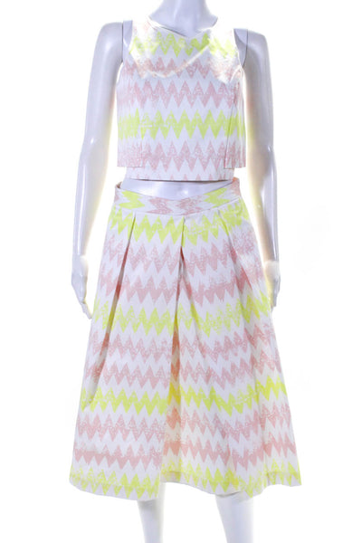 1 State Womens Back Zip Chevron Crop Top Midi Skirt Set White Multi Size Small