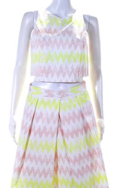 1 State Womens Back Zip Chevron Crop Top Midi Skirt Set White Multi Size Small