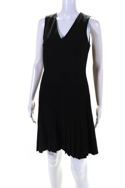 Theory Womens Back Zip Sleeveless V Neck Pleated A Line Dress Black Wool Size 6