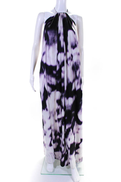 KAUFMANFRANCO Womens Purple Print Halter Maxi Purple Size LR 12903869