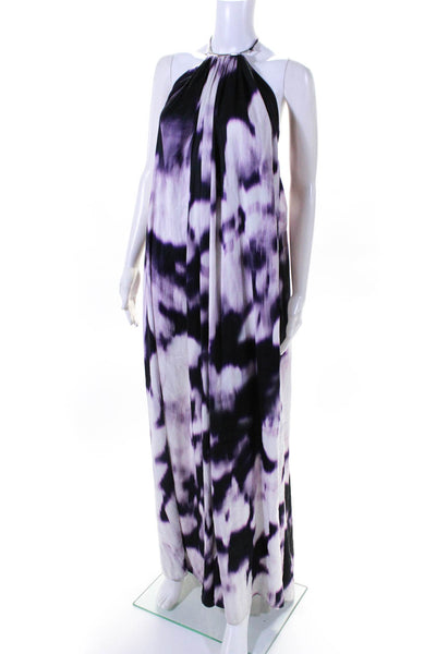 KAUFMANFRANCO Womens Purple Print Halter Maxi Purple Size LR 12903869