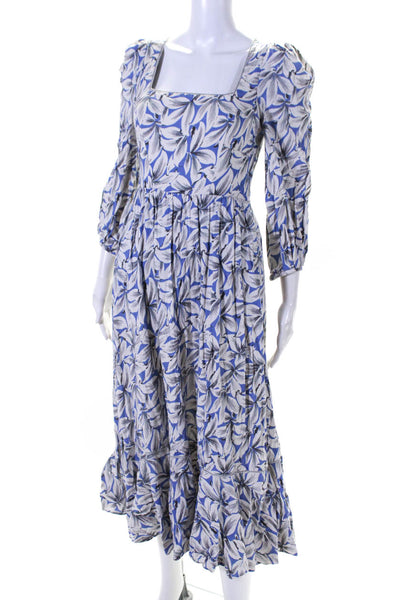 SIMKHAI Womens Ella Floral Midi Dress Blue Size 8R 13689836