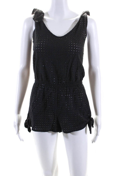 Eberjey Womens Embroidered Eyelet Knotted Strap Romper Black Size Small