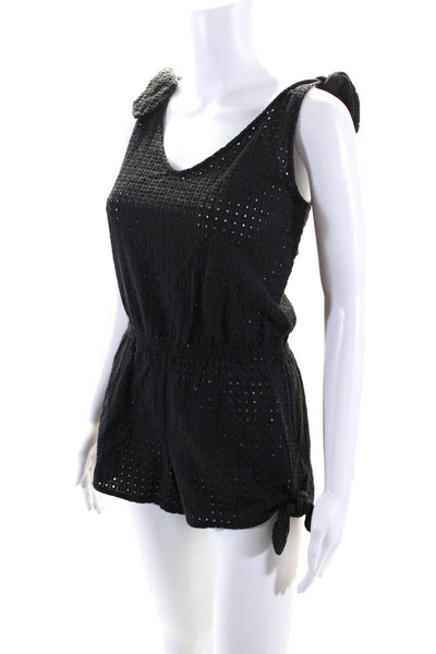 Eberjey Womens Embroidered Eyelet Knotted Strap Romper Black Size Small