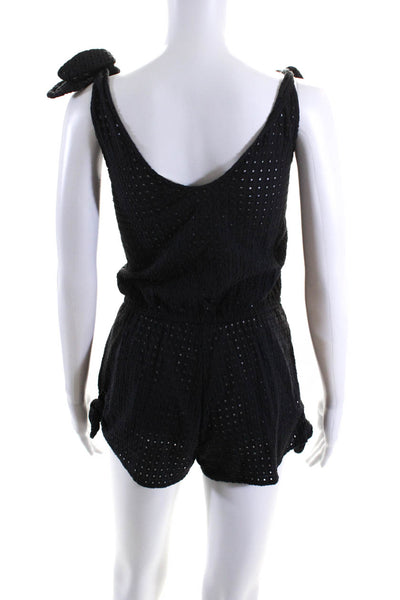 Eberjey Womens Embroidered Eyelet Knotted Strap Romper Black Size Small