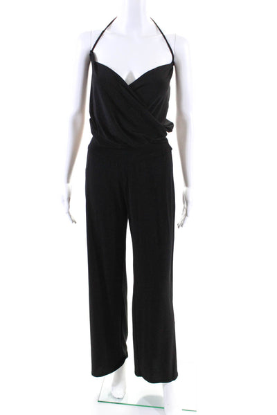 Twenty Eight 77 Women Drawstring Halter Wide Leg Sleeveless Jumpsuit Black Small