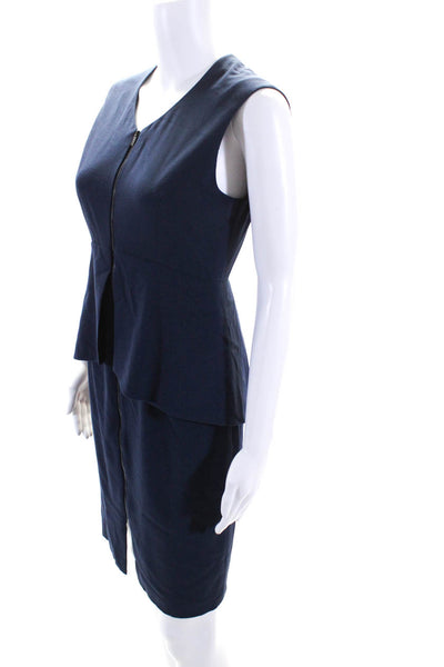 BCBG Max Azria Womens Front Zip V Neck Peplum Sheath Dress Navy Blue Size 4