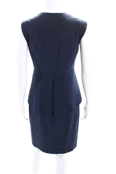 BCBG Max Azria Womens Front Zip V Neck Peplum Sheath Dress Navy Blue Size 4