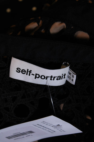 Self Portrait Womens Asymmetrical Button Lace V Neck Sheath Dress Black Size 4