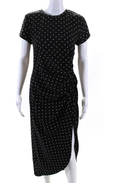 Something Navy Womens Short Sleeve Polka Dot Slit Sheath Dress Black Size Small