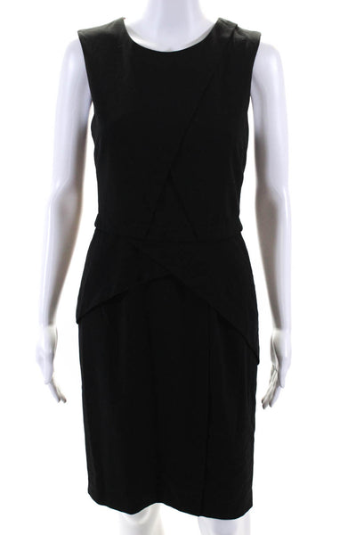 BCBG Max Azria Womens Surplice Crew Neck Sleeveless Sheath Dress Black Size 4