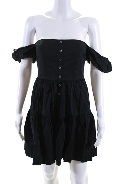 Staud Womens Off Shoulder Tiered Sleeveless Shirt Dress Black Size 6