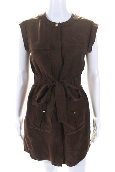 J Crew Womens Linen Tie Waist Zip Up Knee Length Sleeveless Dress Brown Size 2