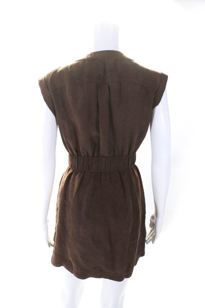 J Crew Womens Linen Tie Waist Zip Up Knee Length Sleeveless Dress Brown Size 2