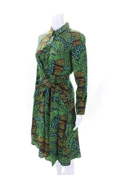 Soi Paris Womens Abstract Print Long Sleeve Flared Hem Shirt Dress Green Size 36