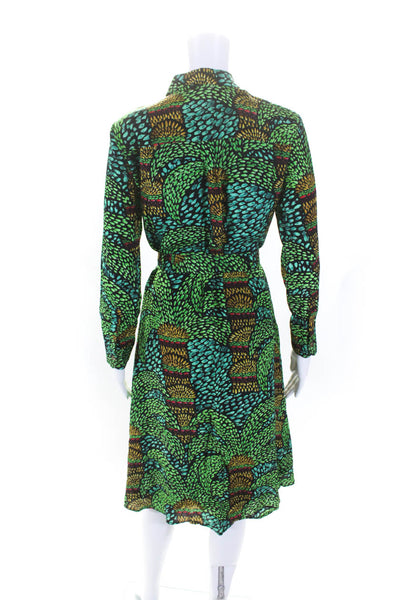 Soi Paris Womens Abstract Print Long Sleeve Flared Hem Shirt Dress Green Size 36