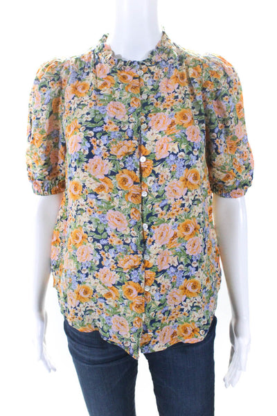 Baukjen Womens Floral Print Short Sleeve Button Down Blouse Multicolor Size 4