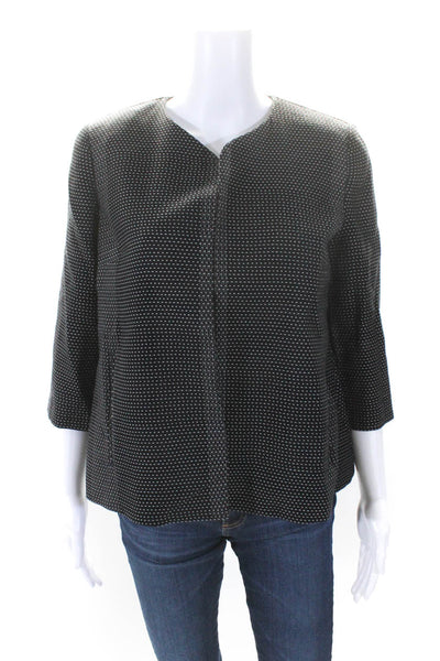 Eileen Fisher Womens Polka Dot Open Front Long Sleeve Jacket Black Size PS